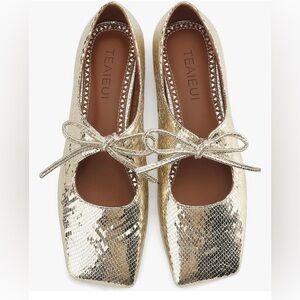 Teaiefui Gold Metallic Ballet Flats Square Toe Women’s size 8-NIB
